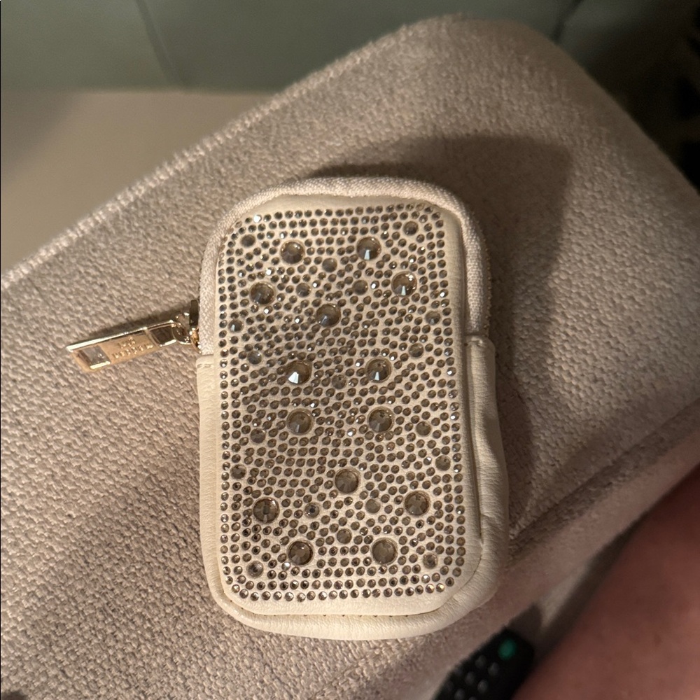 Rhinestone Embellished Cream Pouch, new without tag.